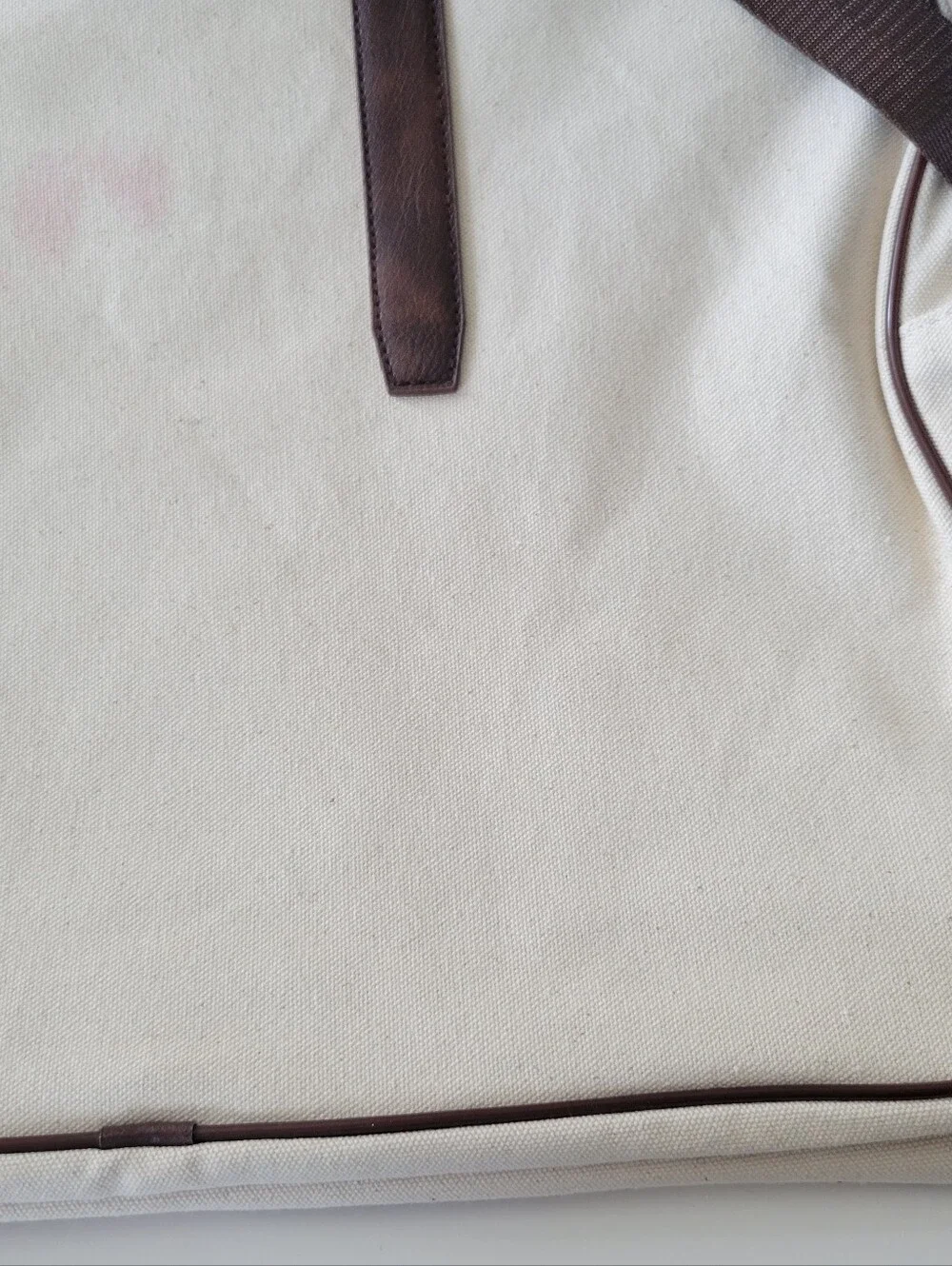 John Varvatos Cream/Brown Canvas Shoulder Strap And Carry Bag 13.5
